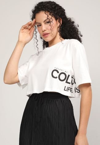 Camiseta Cropped Colcci Lettering Off-White
