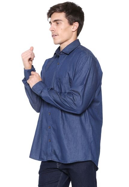 Camisa Jeans Dudalina Reta Bolso Azul-marinho - Marca Dudalina