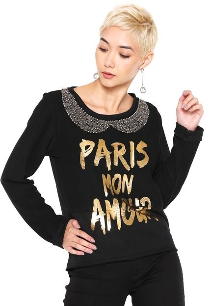 Moletom Fechado Queens Paris Bordado Preto - Marca Queens Paris