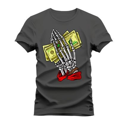 Camiseta Plus Size Estampada Algodão Unissex Money Mão - Grafite - Marca Nexstar