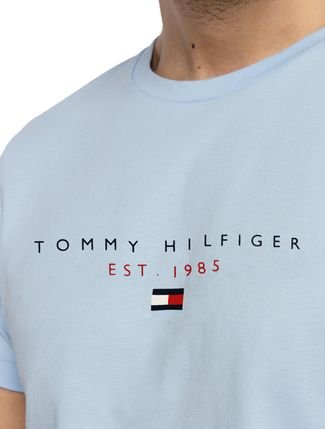 Camiseta Tommy Hilfiger Básica Logo Masculina - Azul Claro