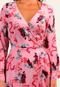 Vestido Envelope Babados Midi Manga Longa Viscose Estampado Floral Rosa - Marca 101 Resort Wear