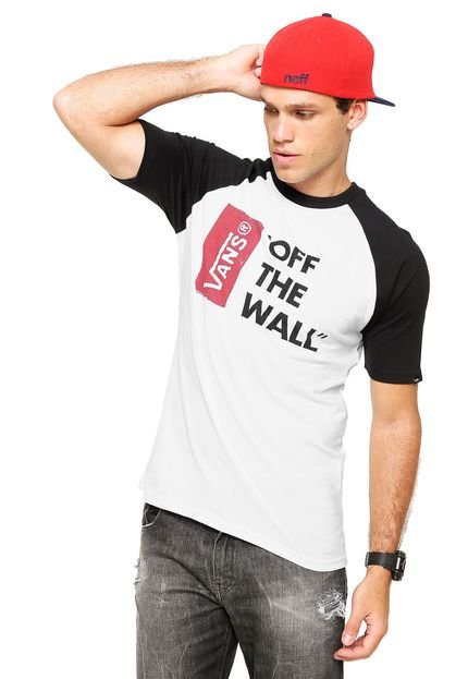 Camiseta Vans Off The Wall Raglan Branca/Preta - Marca Vans