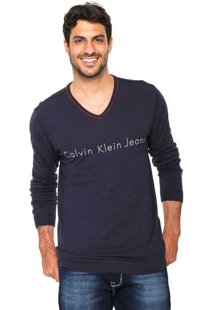 Suéter Tricot Calvin Klein Jeans Logo Azul - Marca Calvin Klein Jeans