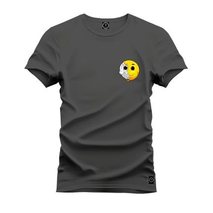 Camiseta Plus Size Premium Malha Confortável Estampada Emoji Metade Peito_x000D_ - Grafite - Marca Nexstar