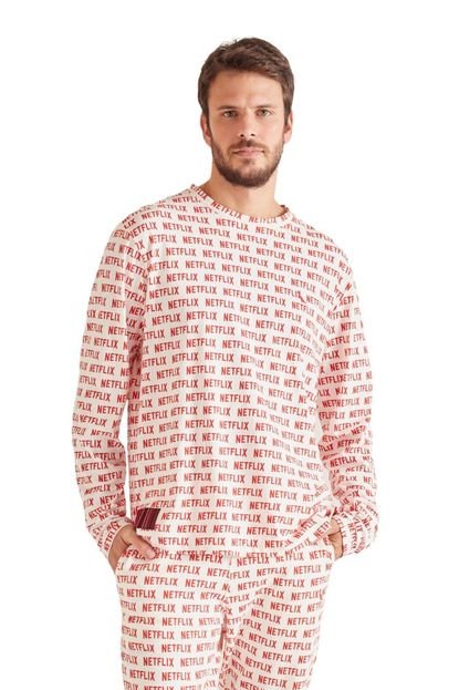 Camiseta Ml Pijama Full Print Netflix Reserva Branco - Marca Reserva