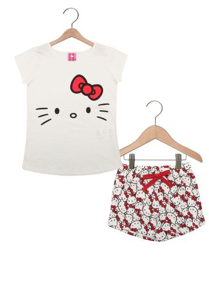 Pijama Hello Kitty Curto Menina Off White - Marca Hello Kitty