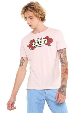 Camiseta Ride Skateboard Manga Curta Estampada Rosa