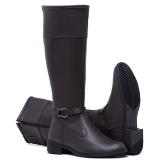 Bota Cano Longo Over Feminina com Detalhes Metalasse Marrom