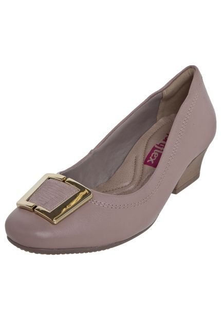 Scarpin Comfortflex Salto Baixo Grosso Fivela Rosa - Marca Comfortflex