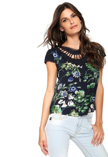 Blusa H Heli Estampada Azul-Marinho - Marca H Heli