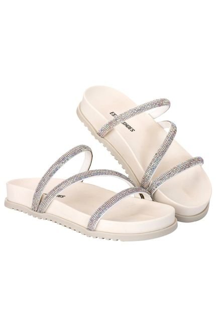 Sandalia Papete Feminina Chinelo Brilho 3 Tiras Off White Estilo Shoes - Marca Estilo Shoes