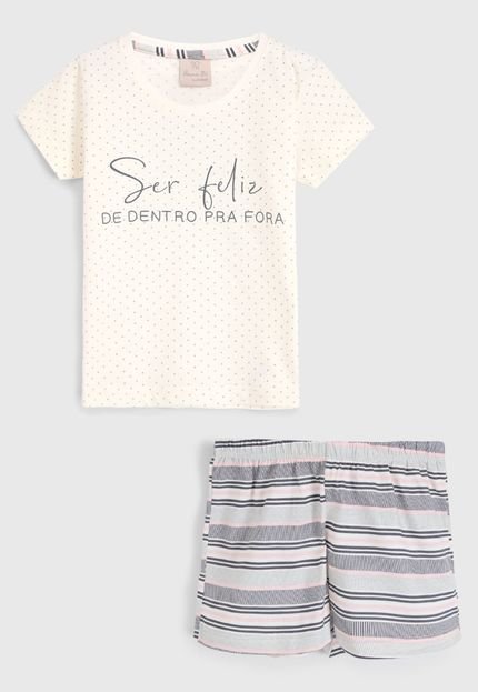 Pijama Pzama Curto Infantil Lettering Off-White - Marca Pzama