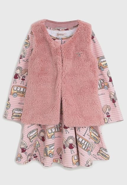Vestido Carinhoso Infantil Com Colete Rosa - Marca Carinhoso