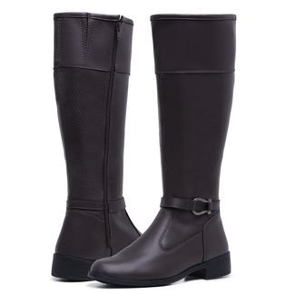 Bota Cano Longo Over Feminina com Detalhes Metalasse Marrom