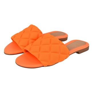 Rasteira Chinelo Slide Feminino Edmara com Spikes Pirâmides Laranja - Pe  Vermelho Calcados