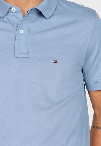 Camisa Polo Tommy Hilfiger Reta Logo Azul - Compre Agora
