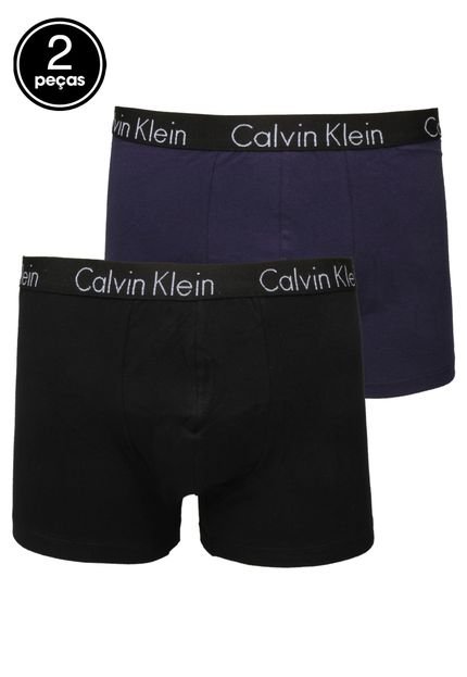 Kit 2pçs Cueca Calvin Klein Boxer Logo Preto/Azul-marinho - Marca Calvin Klein Underwear