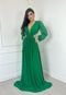 Vestido Longo Micro Tule Manga Longa Abertura Daffine Verde Esmeralda Multicolorido - Marca Cia do Vestido