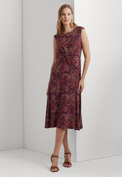 Vestido Lauren Ralph Lauren Midi Estampado Vinho - Marca Lauren Ralph Lauren