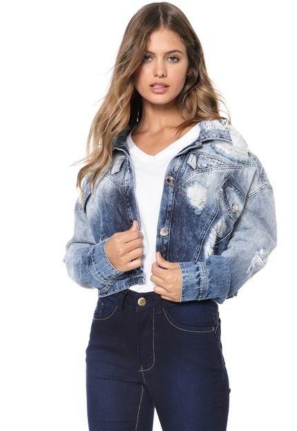 Jaqueta Jeans Cropped Denuncia Destroyed Azul - Marca Denuncia