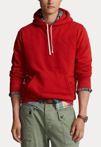 Blusa de Moletom Fechada Polo Ralph Lauren Logo Vermelha