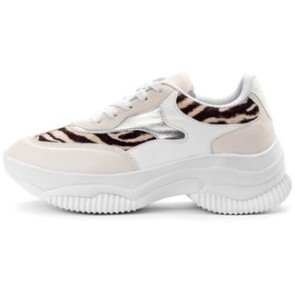 Sneaker Feminino Chunky Animal Print Zebra Flatform Casual Branco