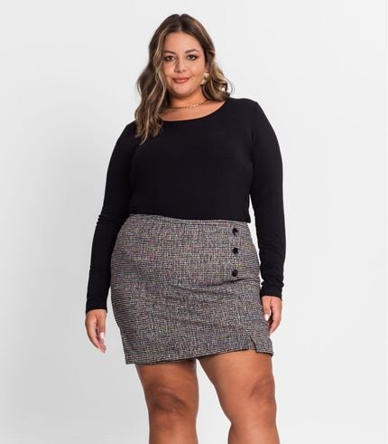 Shorts Saia Plus Size Em Tweed Secret Glam Preto - Marca Secret Glam