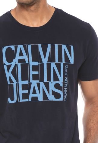 Camiseta Calvin Klein Jeans Fitted Logo Azul-Marinho