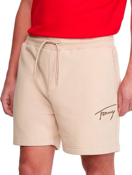 Bermuda Tommy Jeans Masculina Moletom Embroidered Signature Cáqui - Marca Tommy Jeans