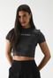 Blusa Cropped Canelada John John Ajustada Logo Grafite - Marca John John