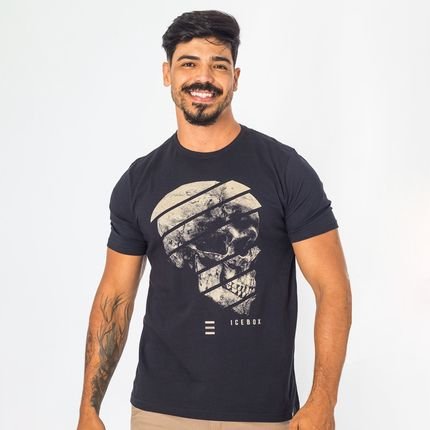 Camiseta Masculina Algodão Preta Com Estampa Caveira M-Curta - Marca Zafina