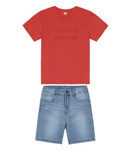 Conjunto Infantil Camiseta Com Bermuda Trick Nick Marrom - Marca TRICK NICK JEANS