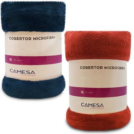 Kit 2 Manta Cobertor Casal Microfibra Soft Macia Fleece 180x220cm Camesa - Emcompre - Marca Camesa