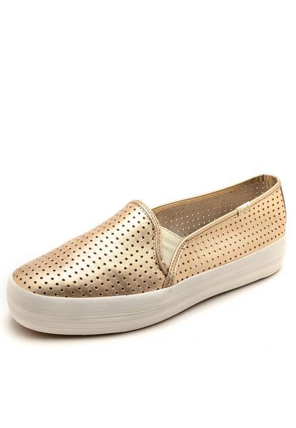 Slip On Couro Keds Triple Decker Dourado - Marca Keds