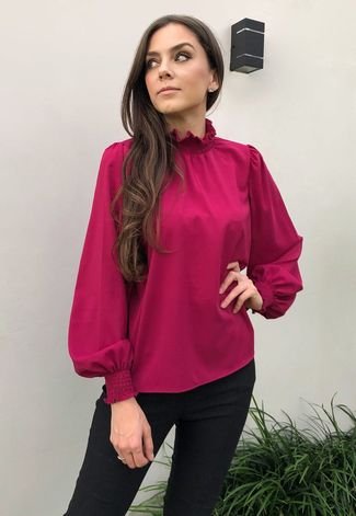 Blusa Hora de Diva Bufante Gola Alta Marsala Suave