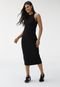 Vestido Canelado Colcci Midi Logo Preto - Marca Colcci