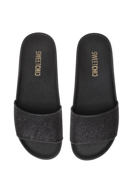 Rasteira Slide Sweet Chic Glitter Preta - Marca Sweet Chic