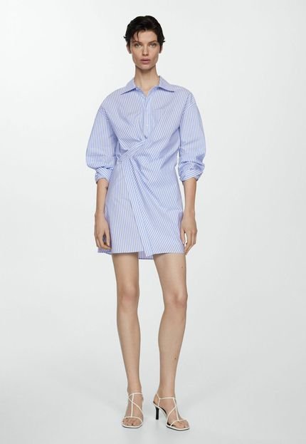 Vestido Chemise Mango Curto Listrada Azul - Marca Mango