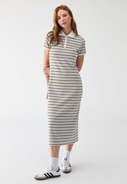 Vestido Canelado adidas Originals Midi Sport Stripes Azul - Marca adidas Originals