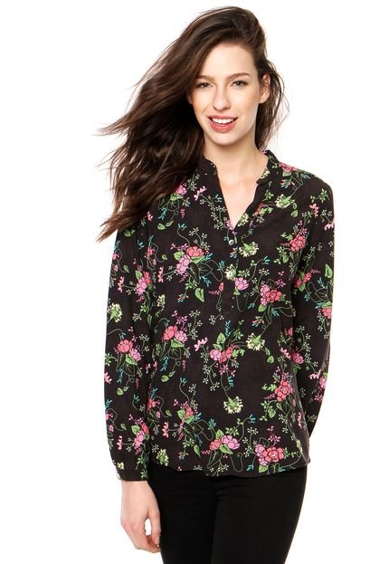 Camisa Manga Longa Enfim Floral Preta - Marca Enfim