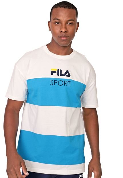 Camiseta Fila Listrada Off-white/Azul - Marca Fila