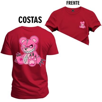 Camiseta Plus Size Algodão Premium Estampada Urso Garras Frente Costas - Bordô - Marca Nexstar