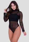 Kit 2 Peças Body Tule Gola Alta   Top Cropped Alcinha Regulável - Marca MdMix