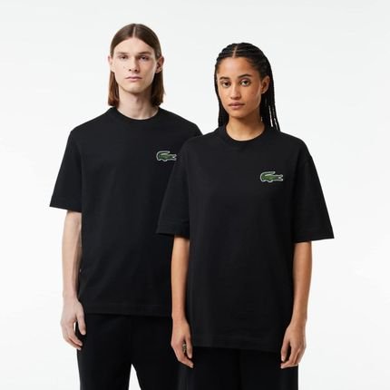 Camiseta unissex em algodão orgânico com modelagem solta e crocodilo grande Preto - Marca Lacoste