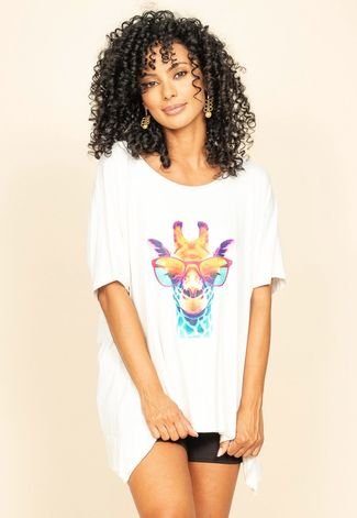 T-Shirt Ampla Malha Manga Curta Off White Girafa Fashion