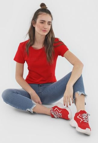 Camiseta Coca-Cola Jeans Aplicações Vermelha