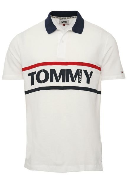 Camisa Polo Tommy Jeans Reta Logo Branca - Marca Tommy Jeans