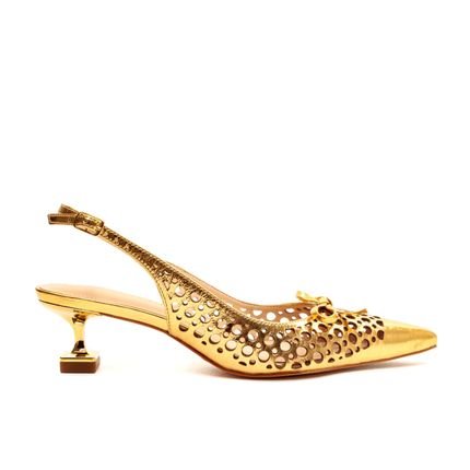 Slingback Couro Ouro Salto Baixo Cecconello 2478002-4 - Marca Cecconello