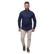 Camisa Masculina Acetinada Gola Padre Manga Longa Elastano Azul Claro G Azul Marinho - Marca TEODORO CAMISARIA